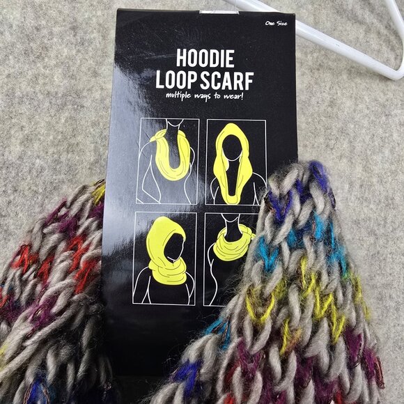 Hoodie Loop Scarf Multicolor Polyester Acrylic Blend One Size Knit Versatile - Picture 3 of 5